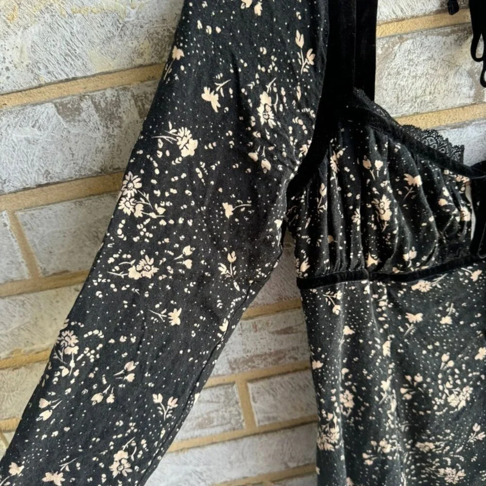 Free People Floral Tess Print Velvet Lace Mini Dress Women's Size S.